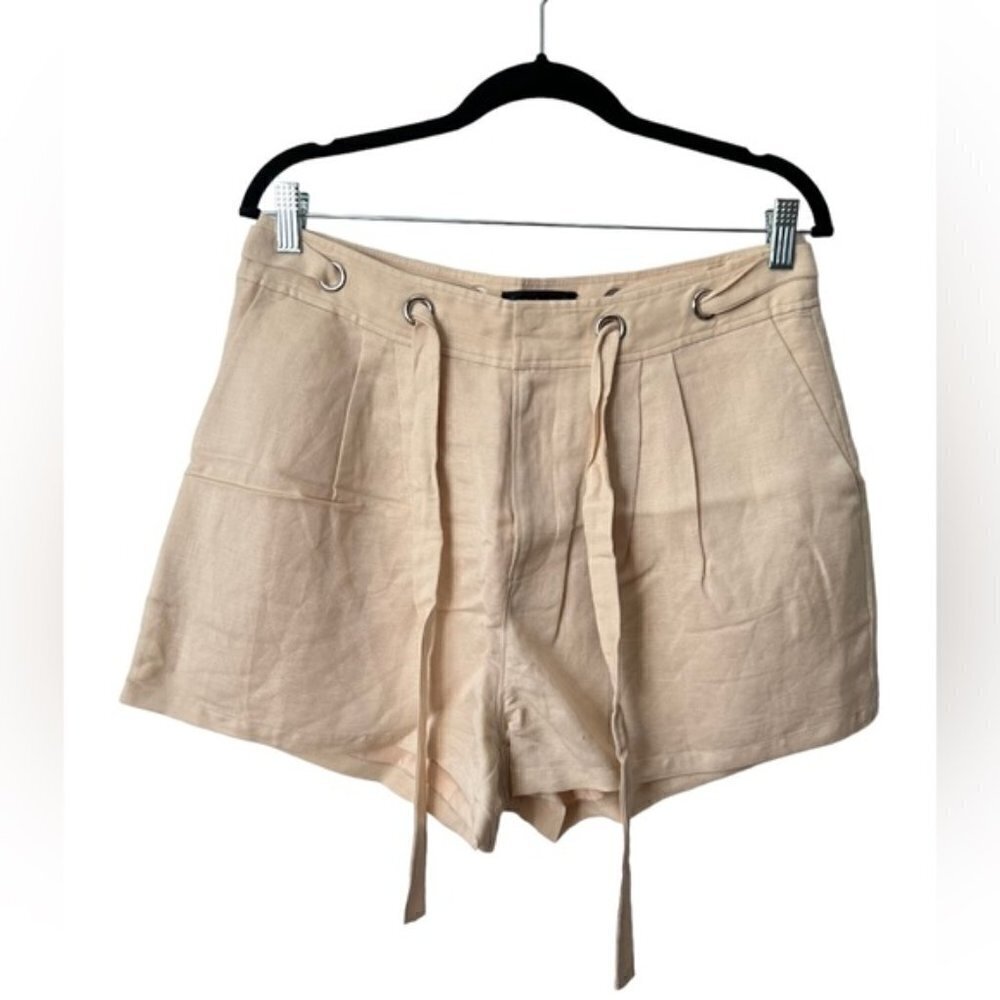 Paige Teyana Linen Blend Pleated Tie-Waist Lightweight shorts -Ecru. Size:8. NWT